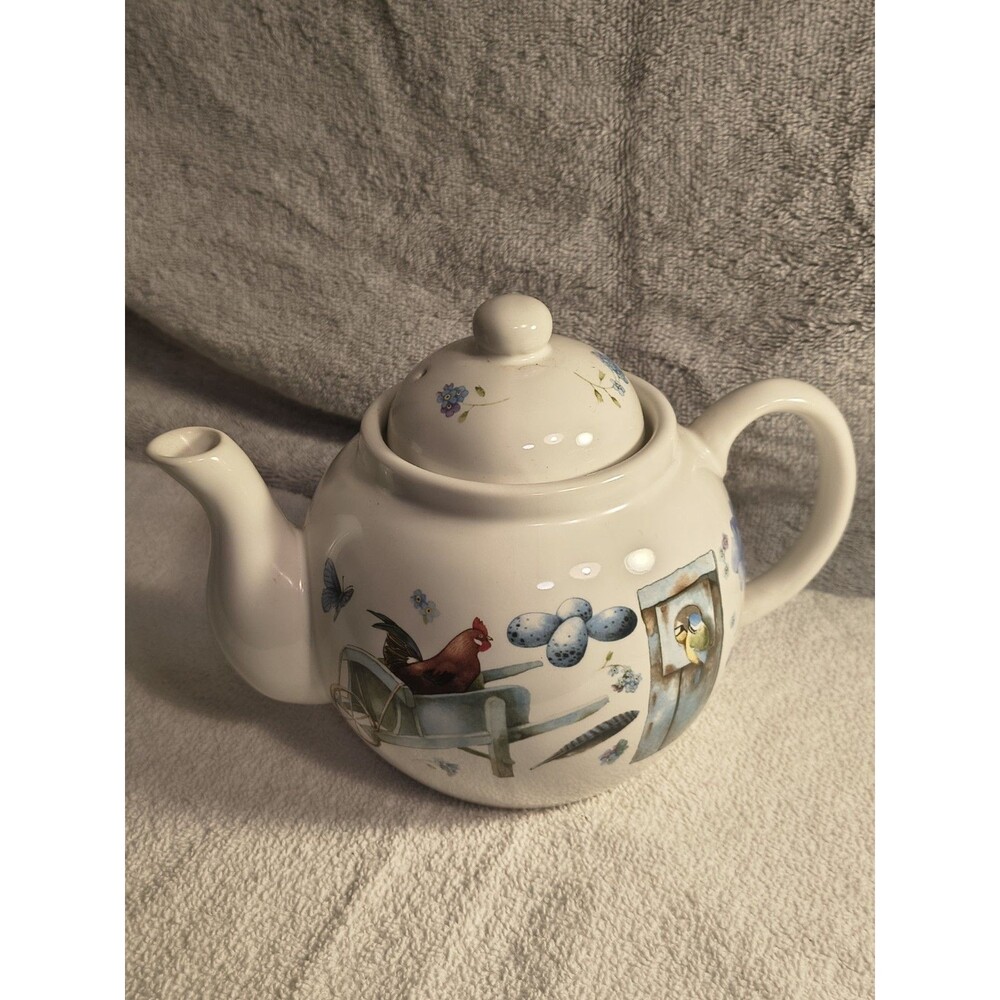Vintage 1995 Marjolein Bastin Hallmark Teapot Bluebirds Butterflies Pansies 6"